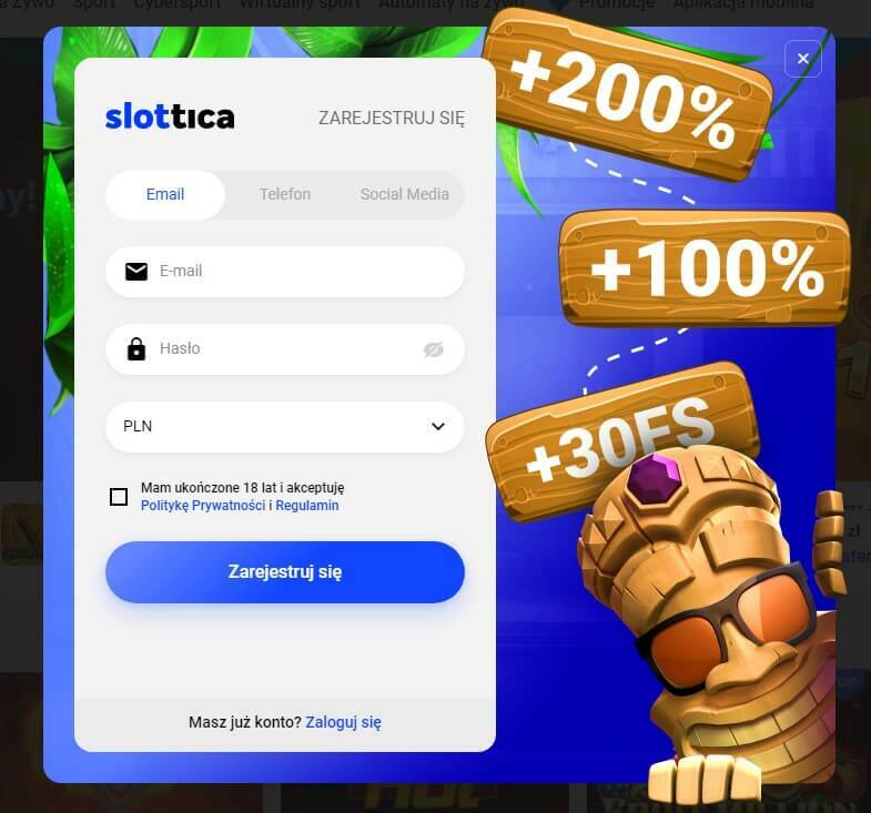 Odbierz 20 zł bonusu sign-up w kasynie Slottica